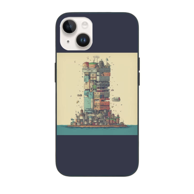 Retro-Futuristic Vertical City Island iPhone Case