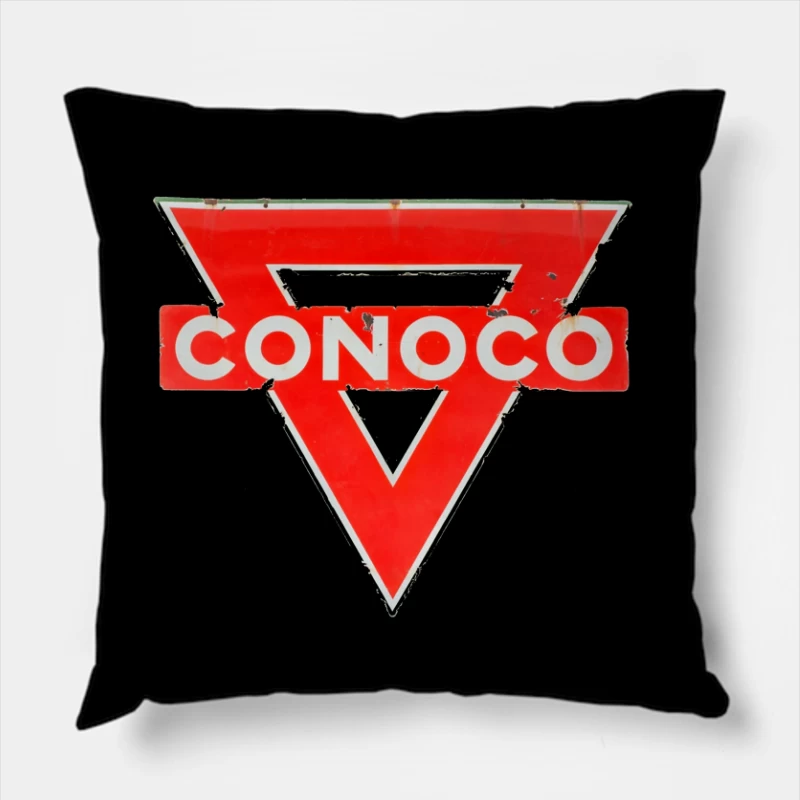 Vintage Conoco Gas Station Triangle Logo Sign Throw Pillow