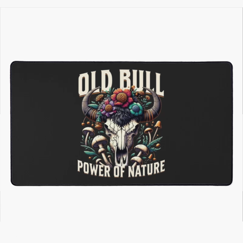 Floral Adorned Buffalo Skull: Power of Nature Desk Mat