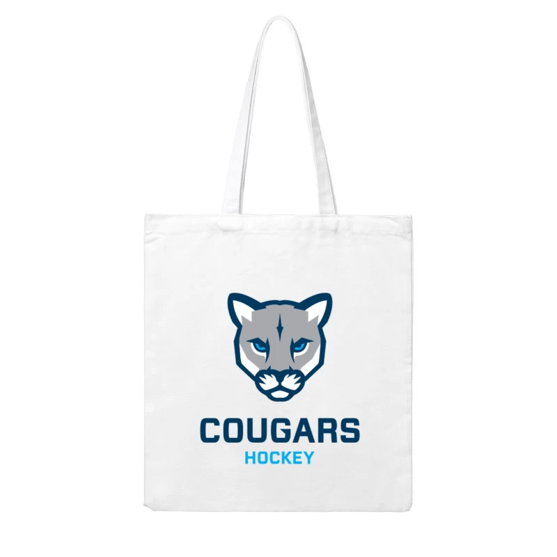 Cougars Hockey Team Logo with Blue and Gray Cougar Head Design Cotton Tote Bag