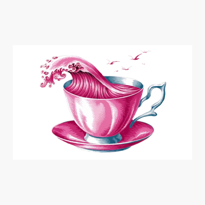 Surreal Pink Ocean Wave in Teacup Illustration Travel Mug