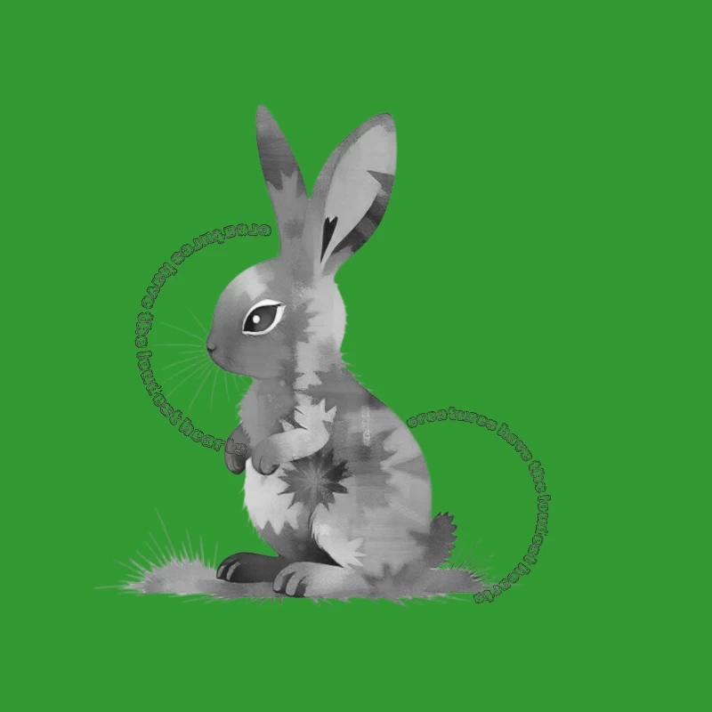 Grayscale Digital Art Illustration of a Sitting Rabbit Tapestry