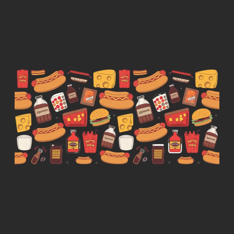 Colorful Fast Food Pattern Illustration Baseball Cap