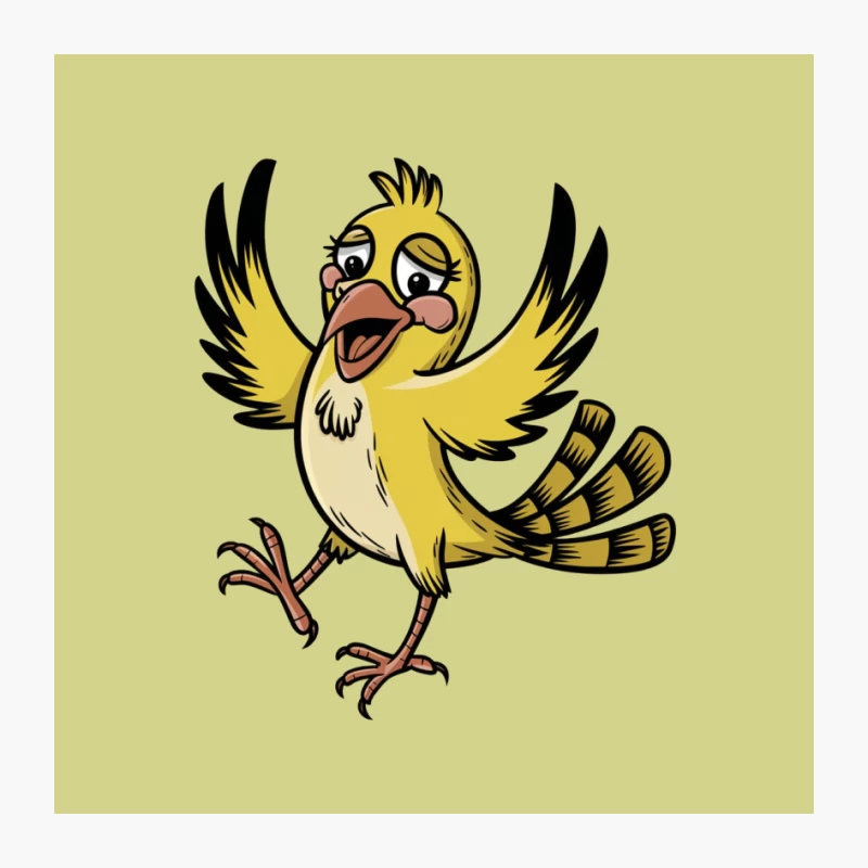Cheerful Yellow Cartoon Bird Character Pin