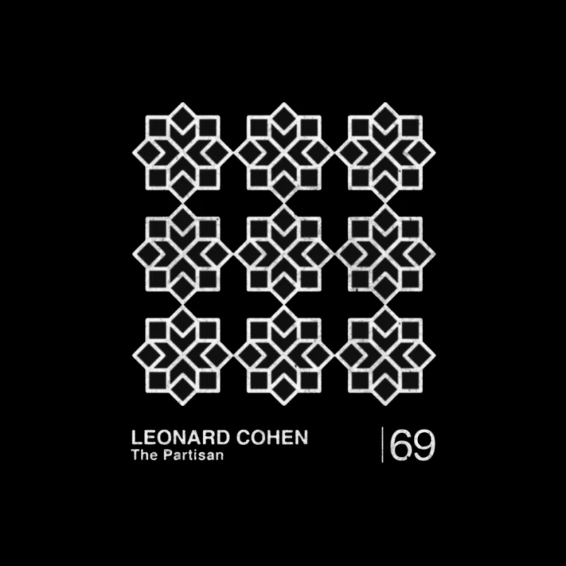 Leonard Cohen's "The Partisan" Minimalist Album Cover with Geometric Star Pattern Pin