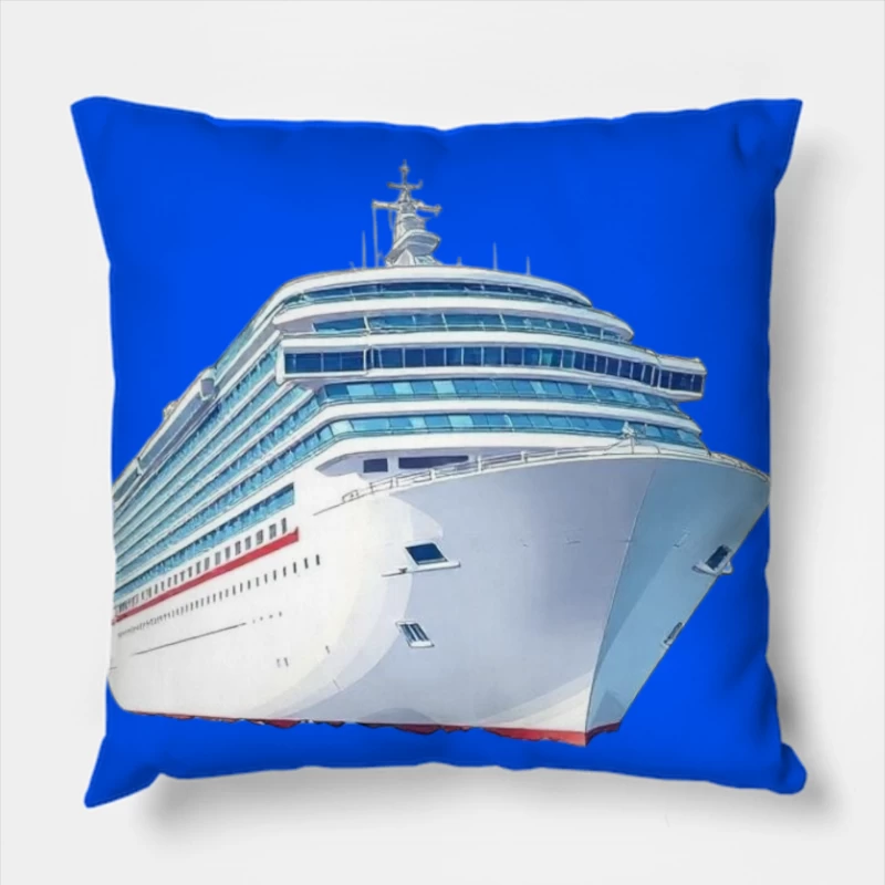 Modern Luxury Cruise Ship in White and Blue Design Throw Pillow