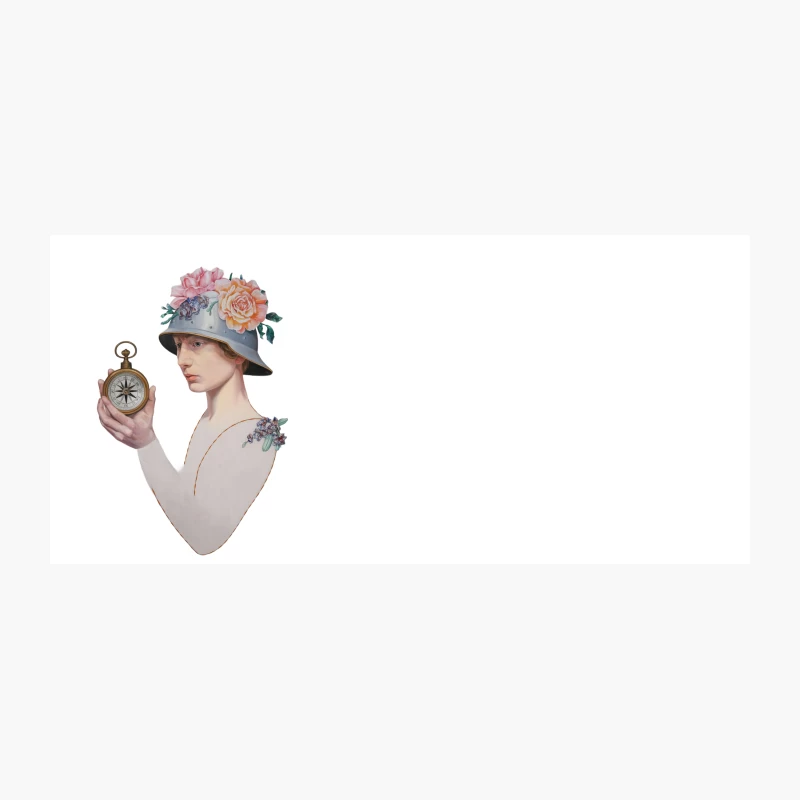 Surreal Vintage Portrait with Floral Hat and Compass Coffee Mug