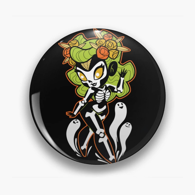 Ghostly Floral Skeleton Character Pin