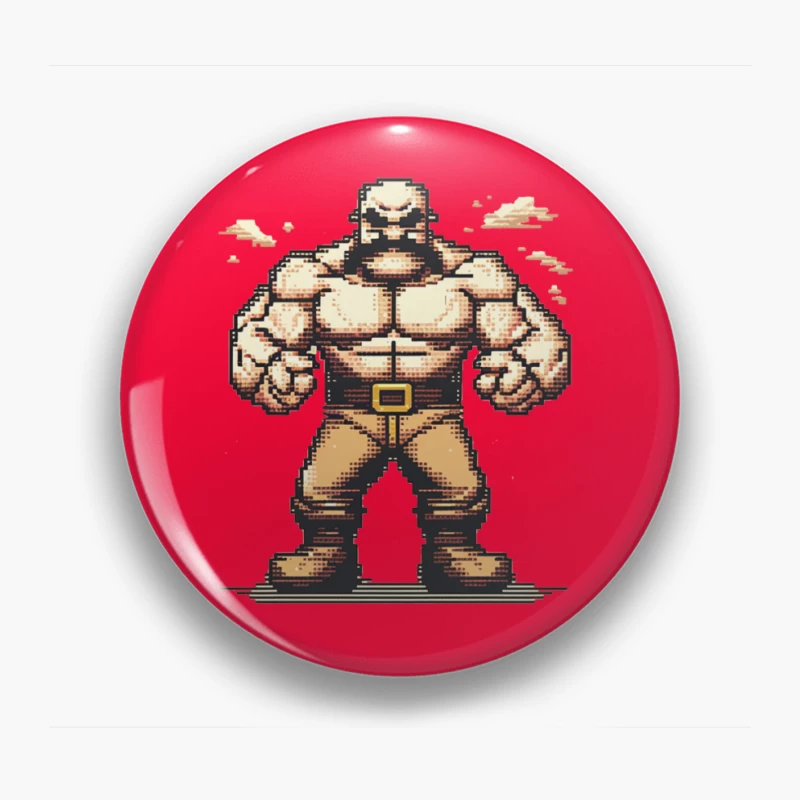 Muscular Pixel Art Fighter Character in Retro Gaming Style Pin