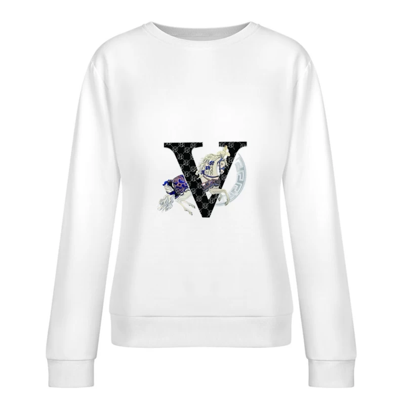 Pferdymotiv auf stilisiertem Buchstaben Damen Pullover Sweatshirt