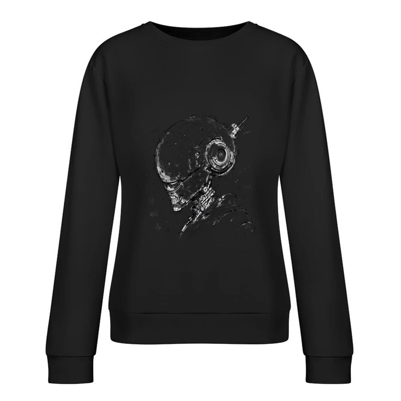 Futuristic Cybernetic Robot Illustration Female Pullover Sweatshirt