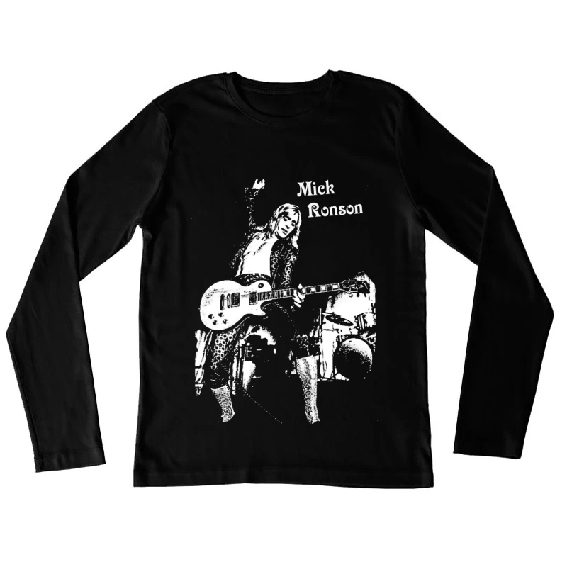 Black and White Sketch of Rock Musician with Electric Guitar Female Long Sleeve T-Shirt