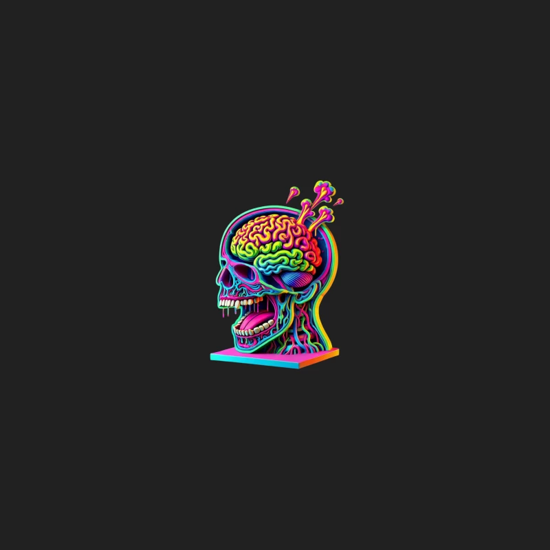 Psychedelic Anatomical Skull with Rainbow Brain Bucket Hat