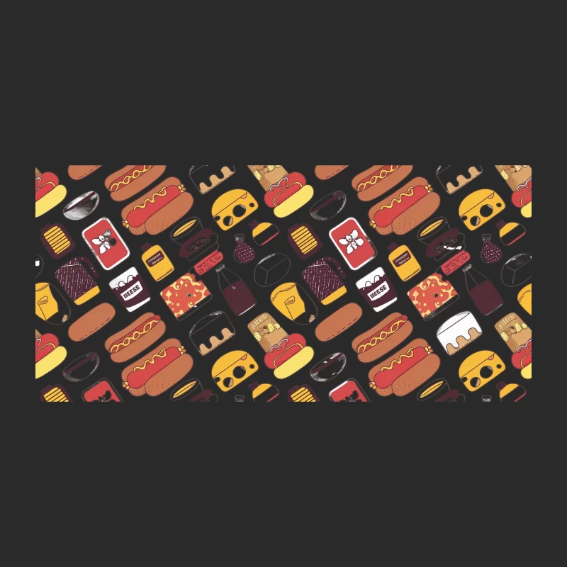 Colorful Cartoon Fast Food Pattern with Hot Dogs and Snacks Baseball Cap
