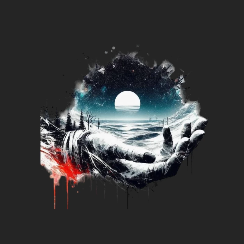 Surreal Cosmic Landscape with Hands Male Pullover Sweatshirt