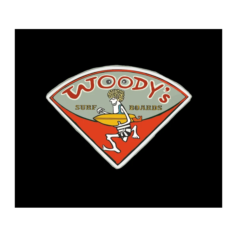 Vintage Woody's Surf Boards Logo with Cartoon Surfer Tapestry