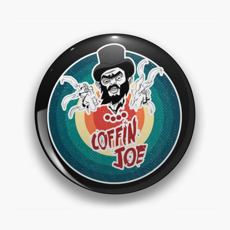 Coffin Joe: Retro Horror Logo with Bearded Character and Ghosts Pin