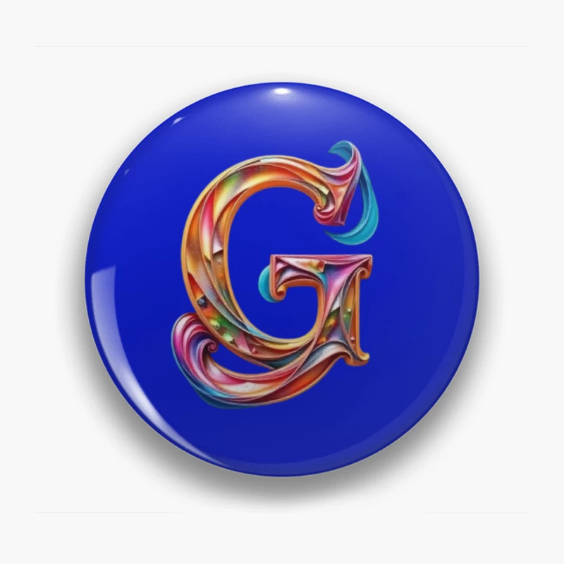 Colorful 3D Typography: Decorative Letter G with Swirling Gradient Pattern Pin