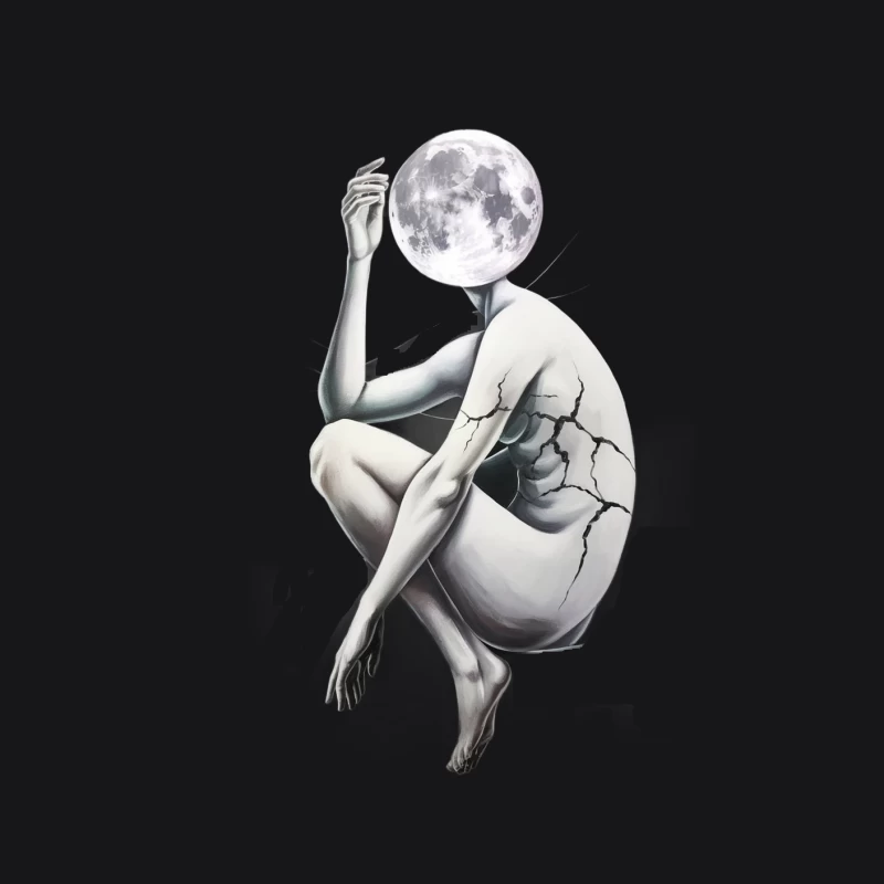 Lunar Embrace: A Surrealist Sculpture's Moonlit Contemplation Female Pullover Hoodie