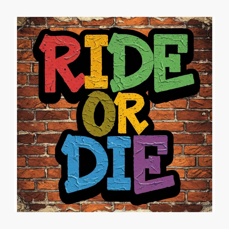 Vibrant "Ride or Die" Graffiti on Brick Wall Throw Pillow