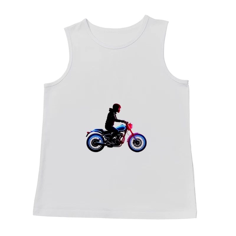 Neon-Lit Motorcycle Rider Silhouette Male Tank Top