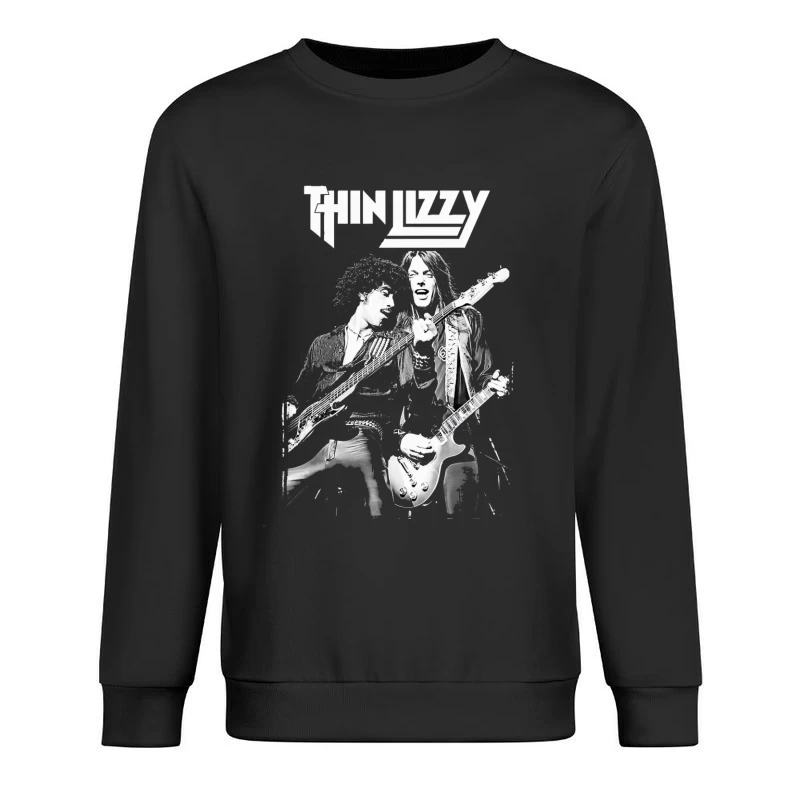 Thin Lizzy Rock Band Performance Sketch in Black and White Male Pullover Sweatshirt