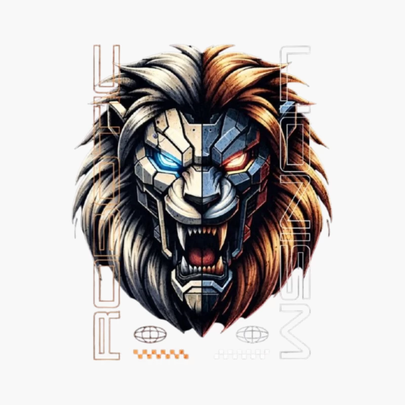 Cyberpunk Lion with Mechanical Face Cotton Tote Bag