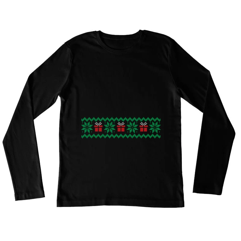 Motif de Noël avec cadeaux et flocons de neige Femme Manches Longues T-Shirt