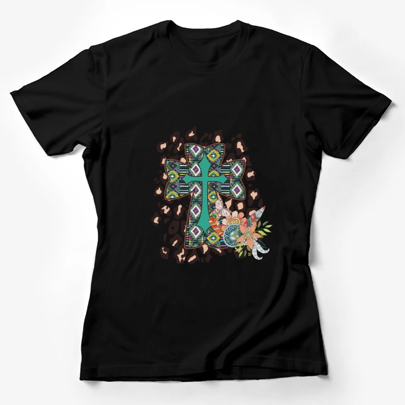 Dekoratives Kreuz mit Blumen und Mustern Damen T-Shirt