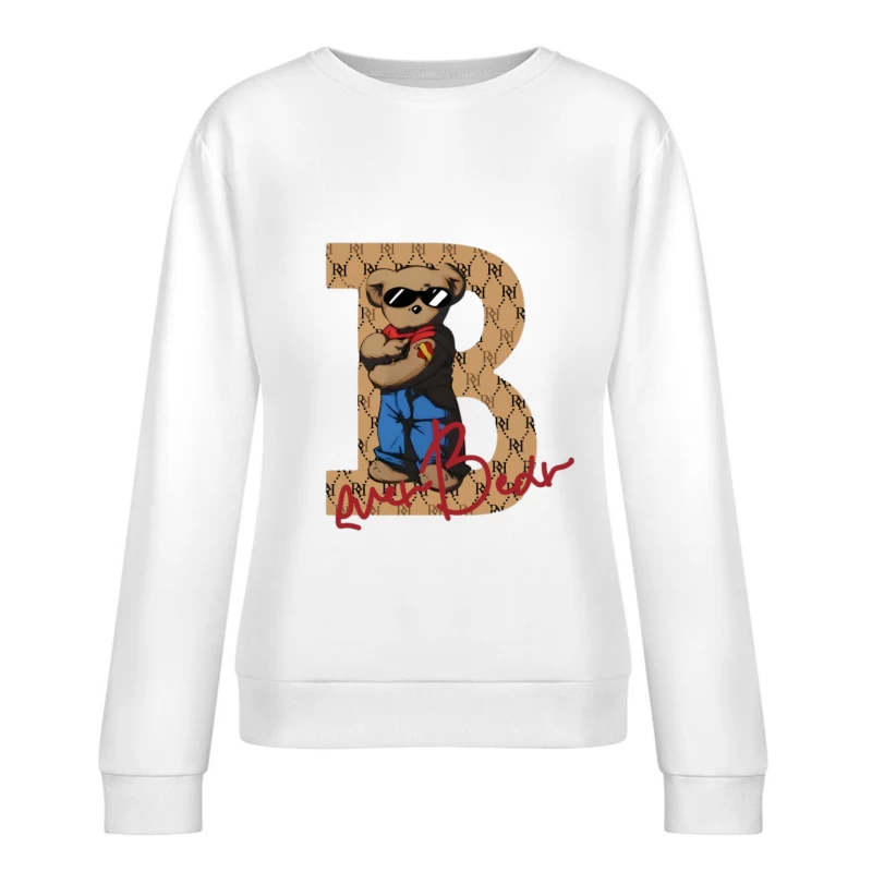 Cooler Bär Illustration mit Buchstabe B Hintergrund Damen Pullover Sweatshirt
