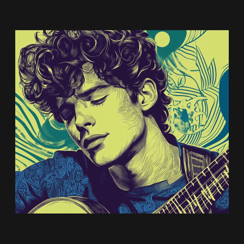 Psychedelic Portrait of a Curly-Haired Guitarist celebrity Mouse Pad