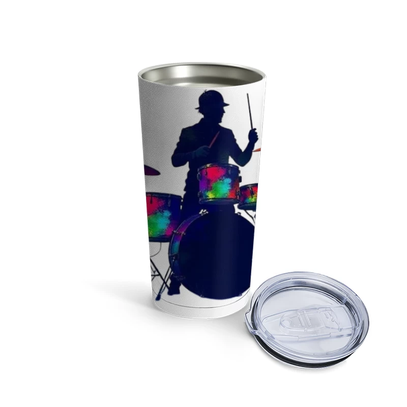 Colorful Silhouette of a Drummer Travel Mug