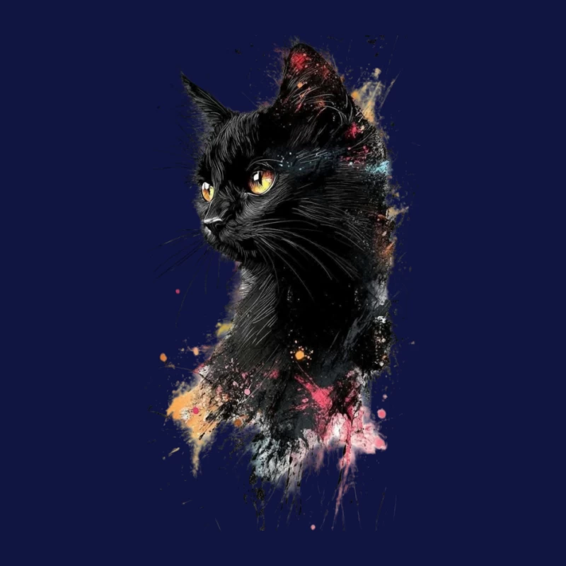 Colorful Watercolor Portrait of a Black Cat Pin