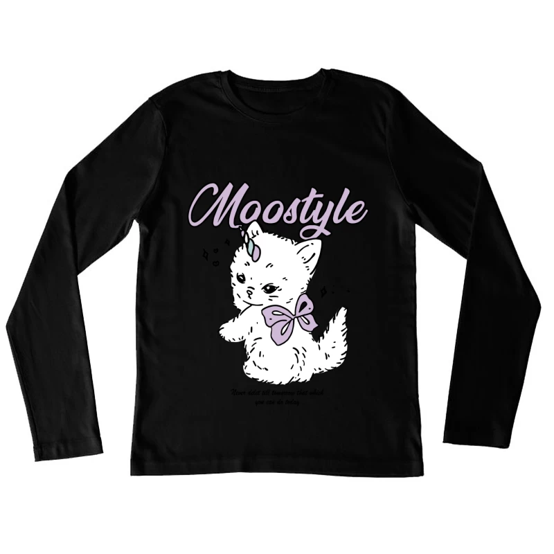 Niedliches Einhorn-Kätzchen mit Schleife Damen Langarm T-Shirt