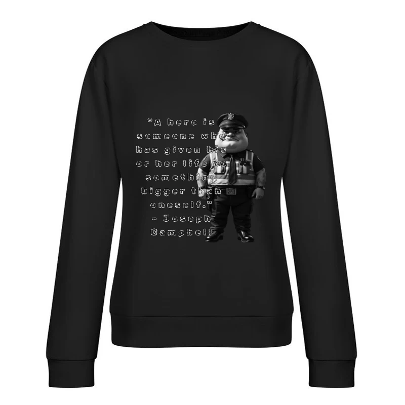 Police Officer Cartoon with Heroic Service Quote Female Pullover Sweatshirt