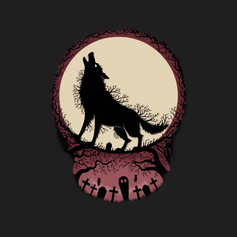 Gothic Wolf Silhouette Against Full Moon Over Cemetery Male Tank Top