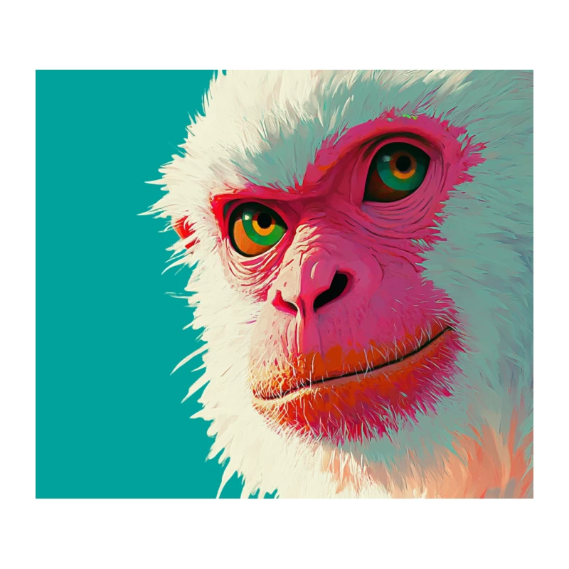 Vibrant Digital Art Portrait of a Primate Tapestry