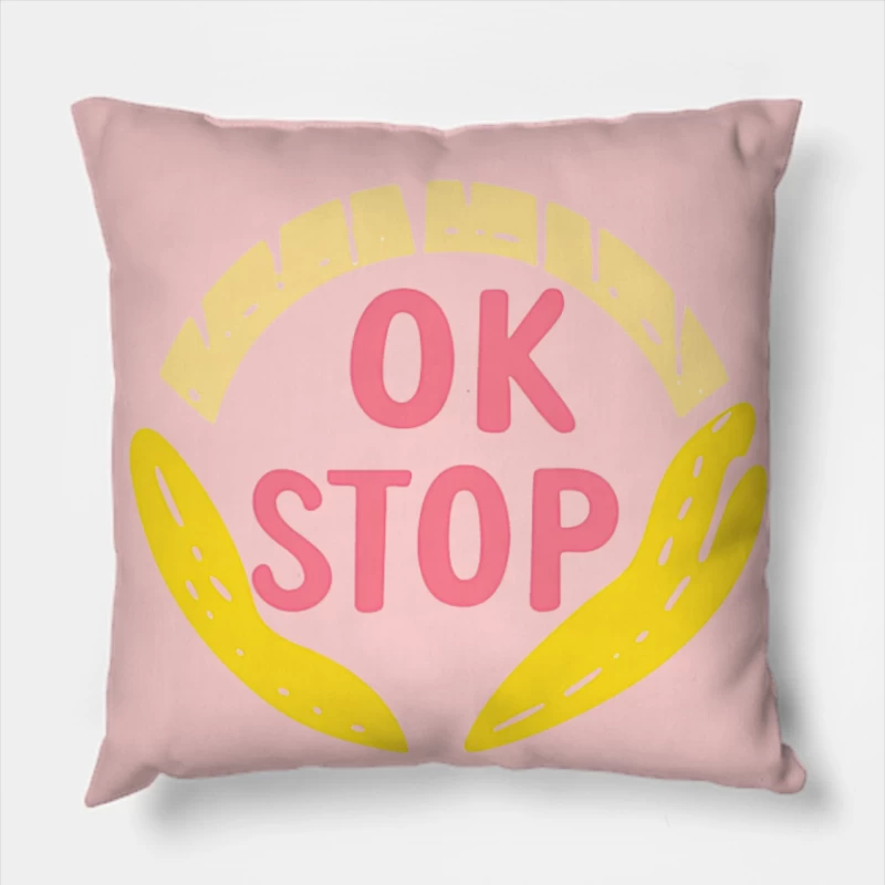 Hand-drawn Circular OK Stop Logo in Yellow and Pink Throw Pillow