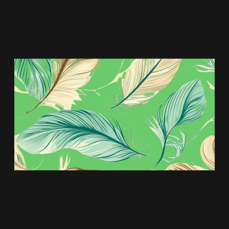 Elegant Teal and Beige Feather Pattern Desk Mat