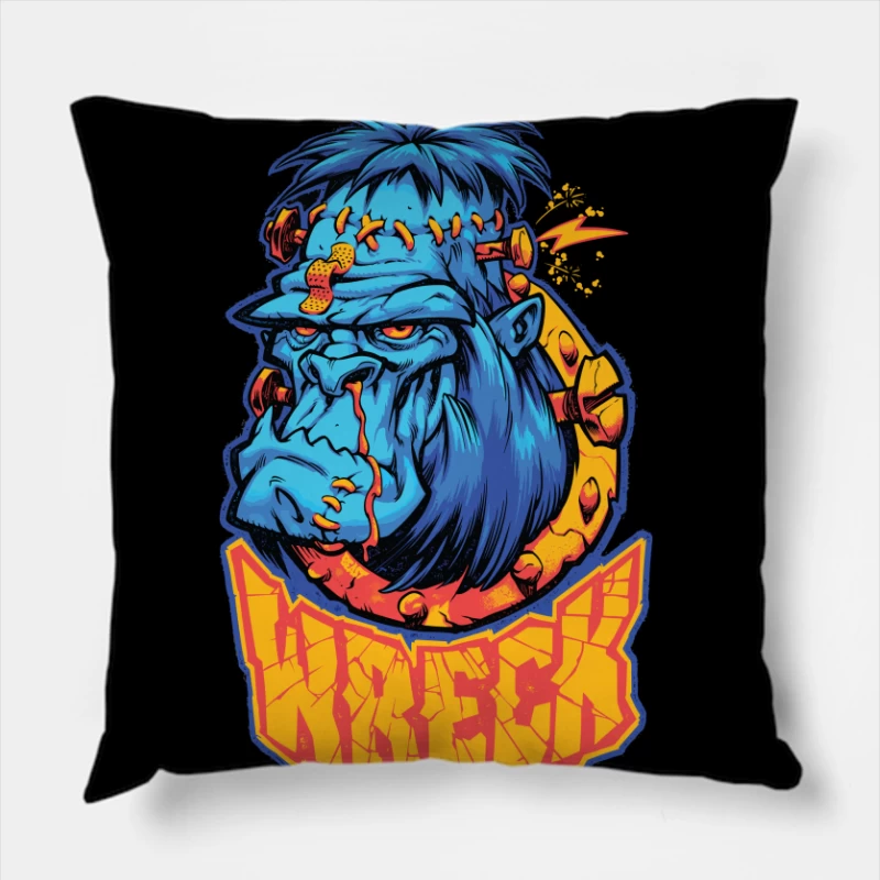 Colorful Cartoon Gorilla Illustration Throw Pillow