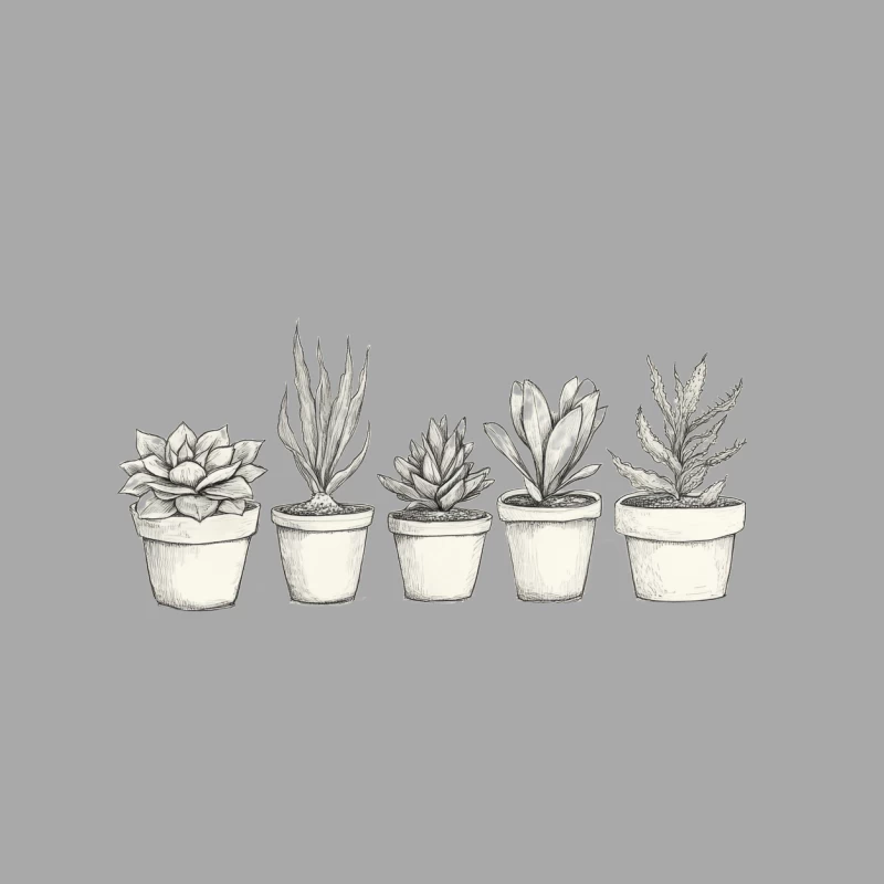 Minimalist Botanical Sketch of Potted Succulents Male Pullover Hoodie