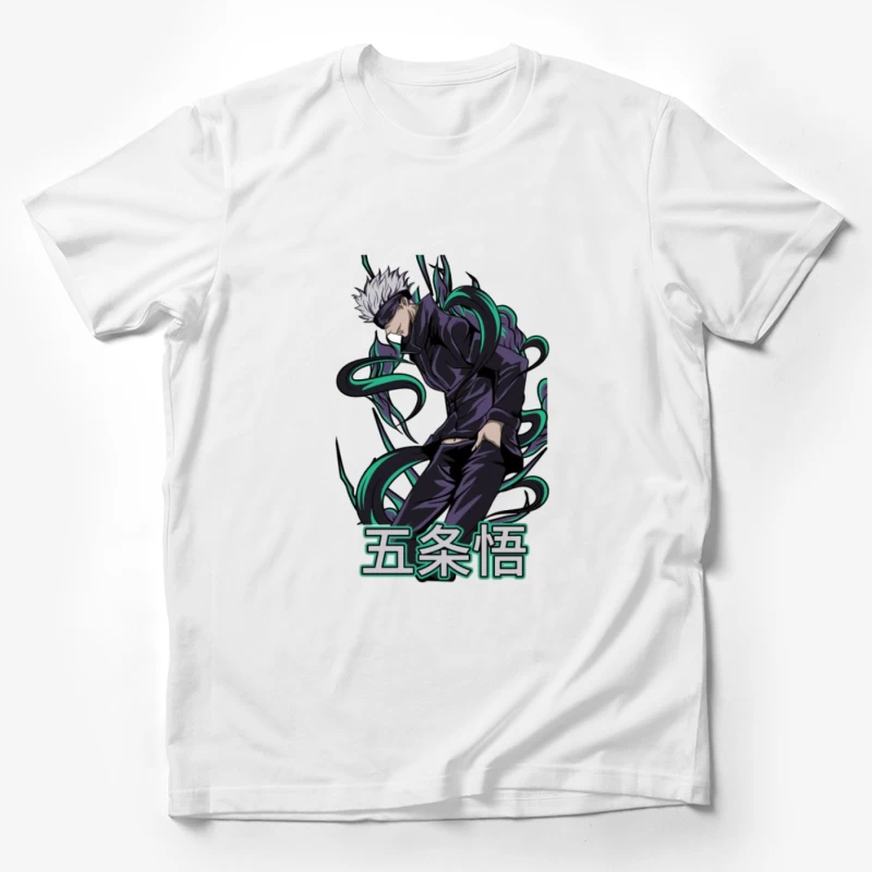 Anime-Charakter mit dunklem Outfit und weißen Haaren Herren T-Shirt