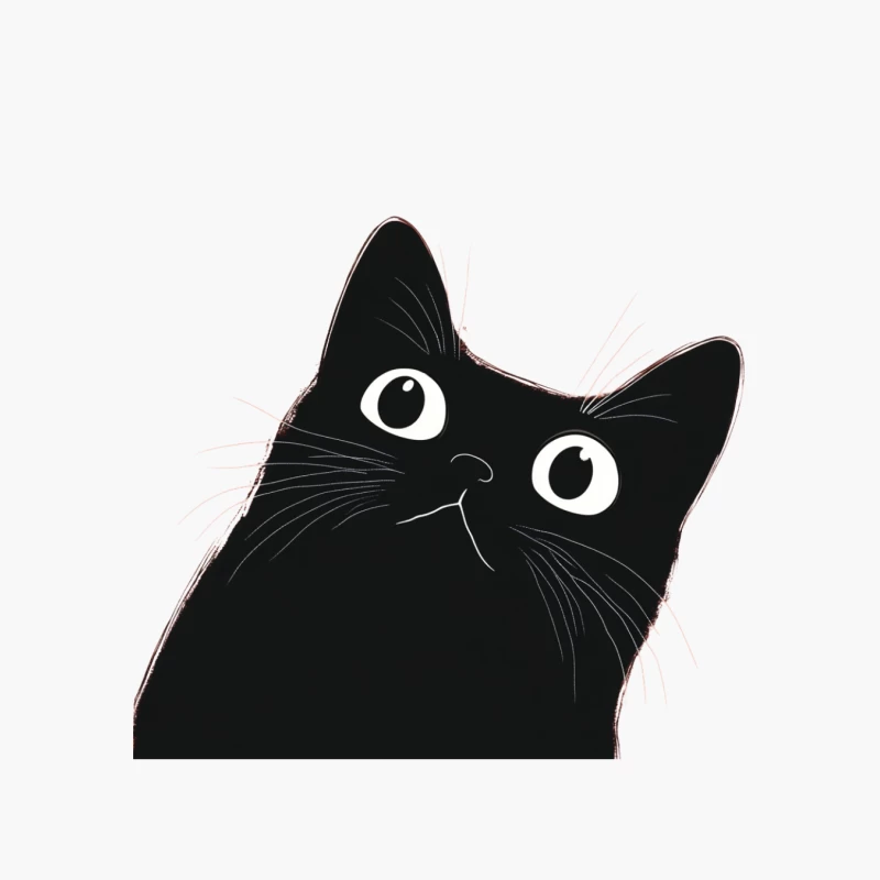 Adorable Black Cat Cartoon with Big Eyes Cotton Tote Bag