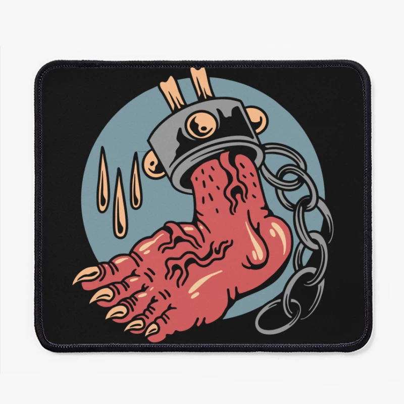 Surreal Horror Illustration of a Chain-Bound Hand Mouse Pad