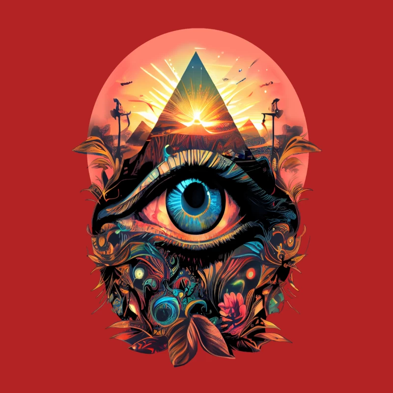 Eye pyramid surreal psychedelic colorful sunset nature artistic Male T-Shirt