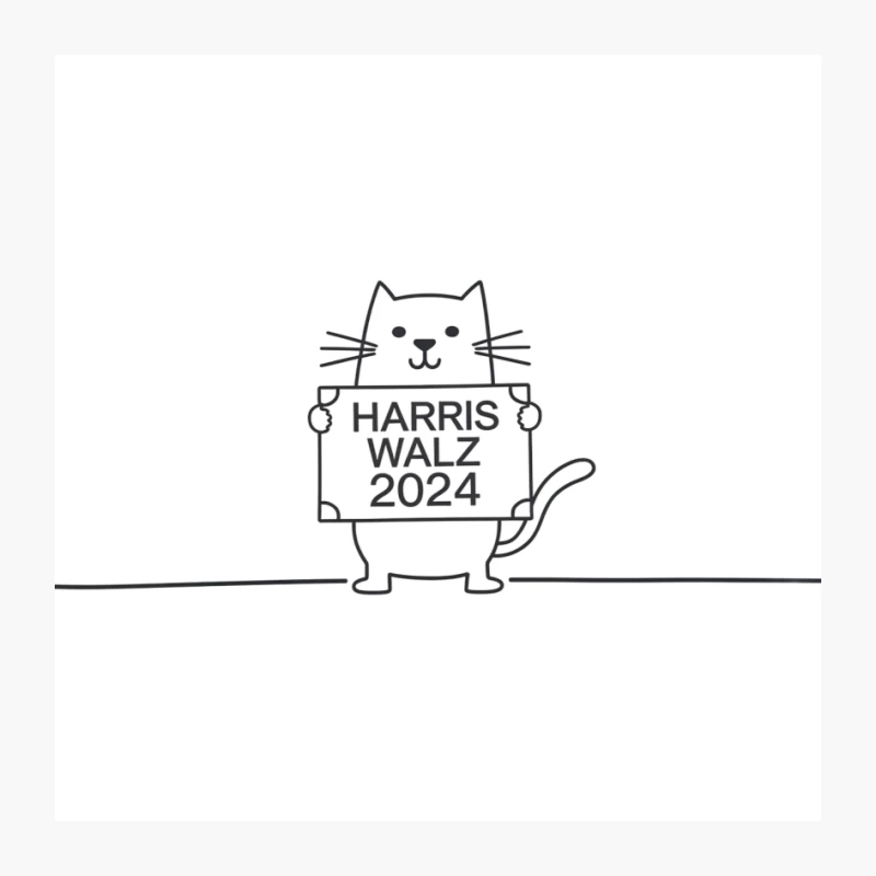 Cute Cartoon Cat Promoting Harris Walz 2024 Political Campaign Pin