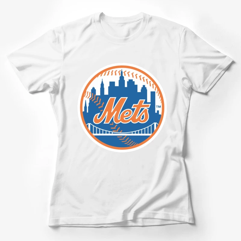 New York Mets MLB Baseball Team Logo with City Skyline Female T-Shirt