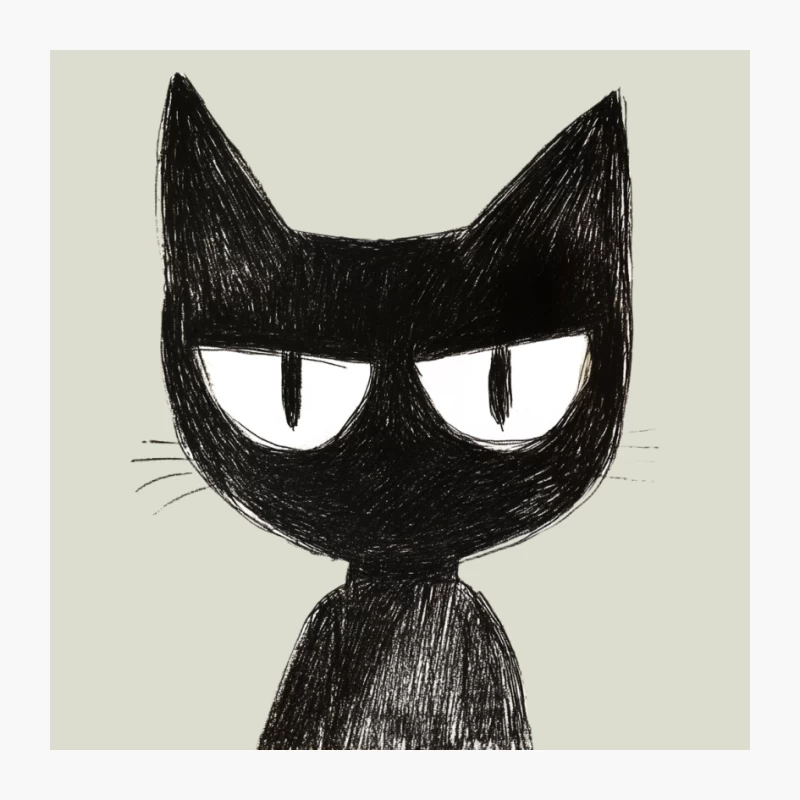 Grumpy Black Cat Minimalist Sketch Illustration Pin