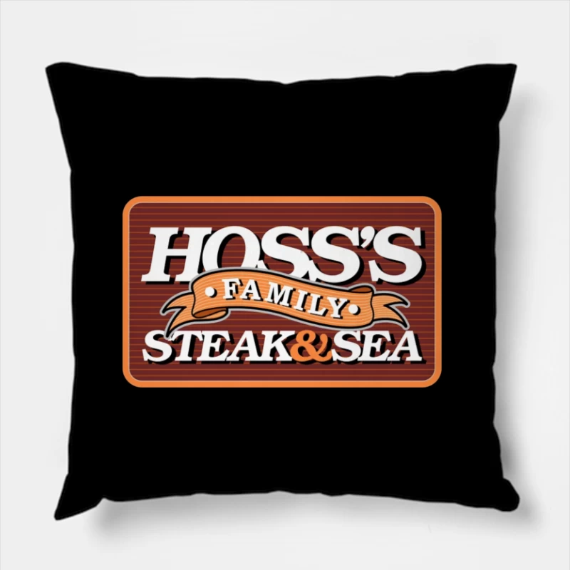 Hoss's Family Steak & Sea Restaurant Vintage Logo Design Throw Pillow