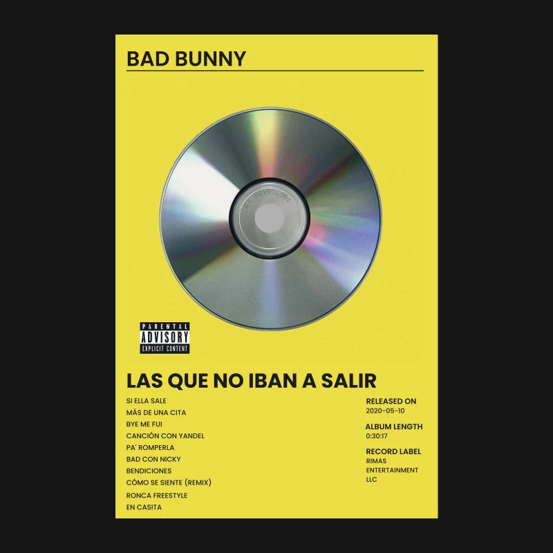 Bad Bunny's "Las Que No Iban A Salir" Album Cover with CD and Track List Male Long Sleeve T-Shirt